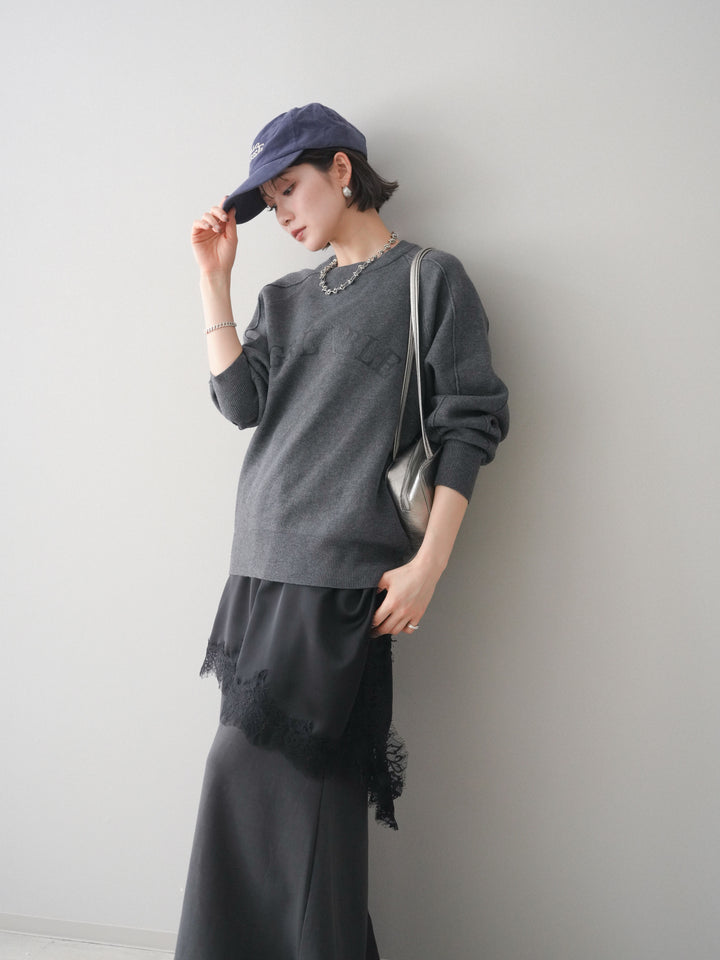 [予約]半ラバープリントロゴスウェットライクニットプルオーバー/mokucharcoal