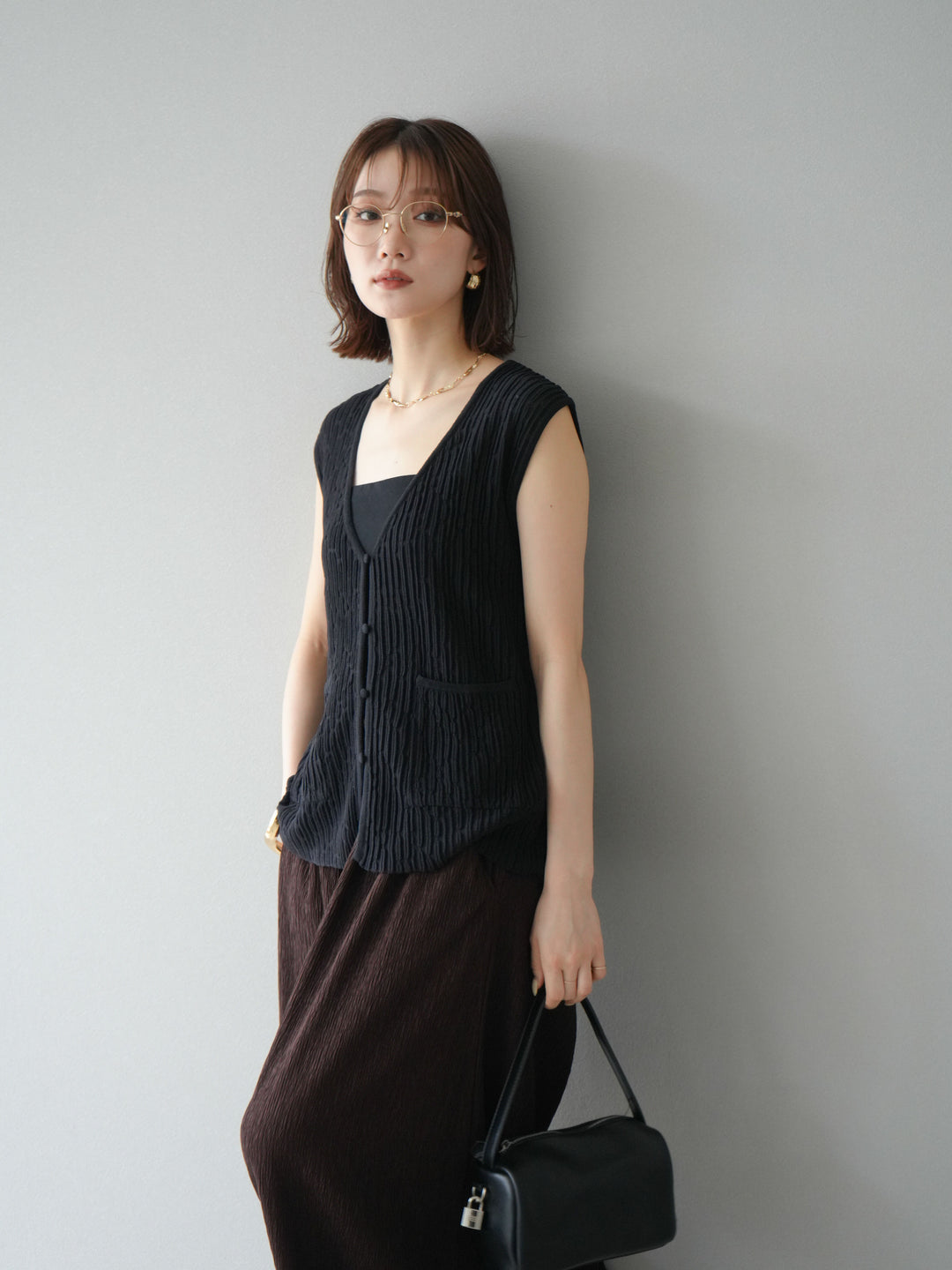 [SET] 波浪夏季針織背心+柳葉寬腿褲（2件套）