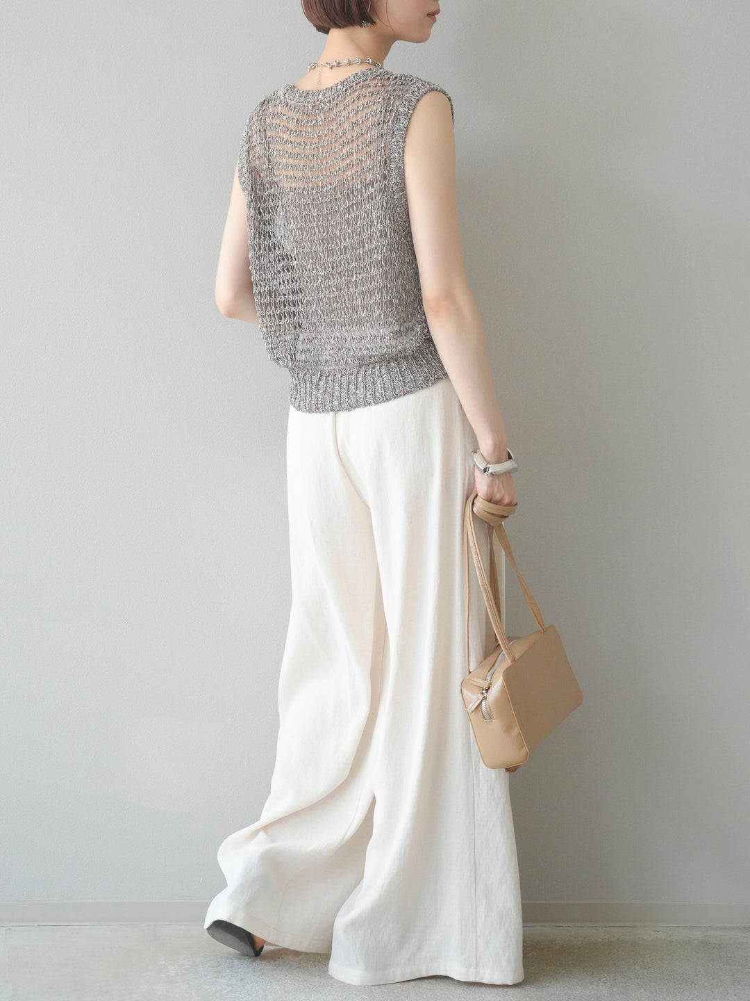 【預購】仿亞麻雙褶設計寬褲/象牙白