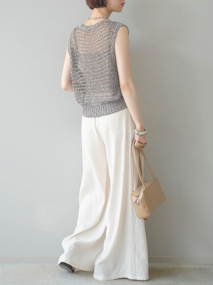 【預購】仿亞麻雙褶設計寬褲/象牙白
