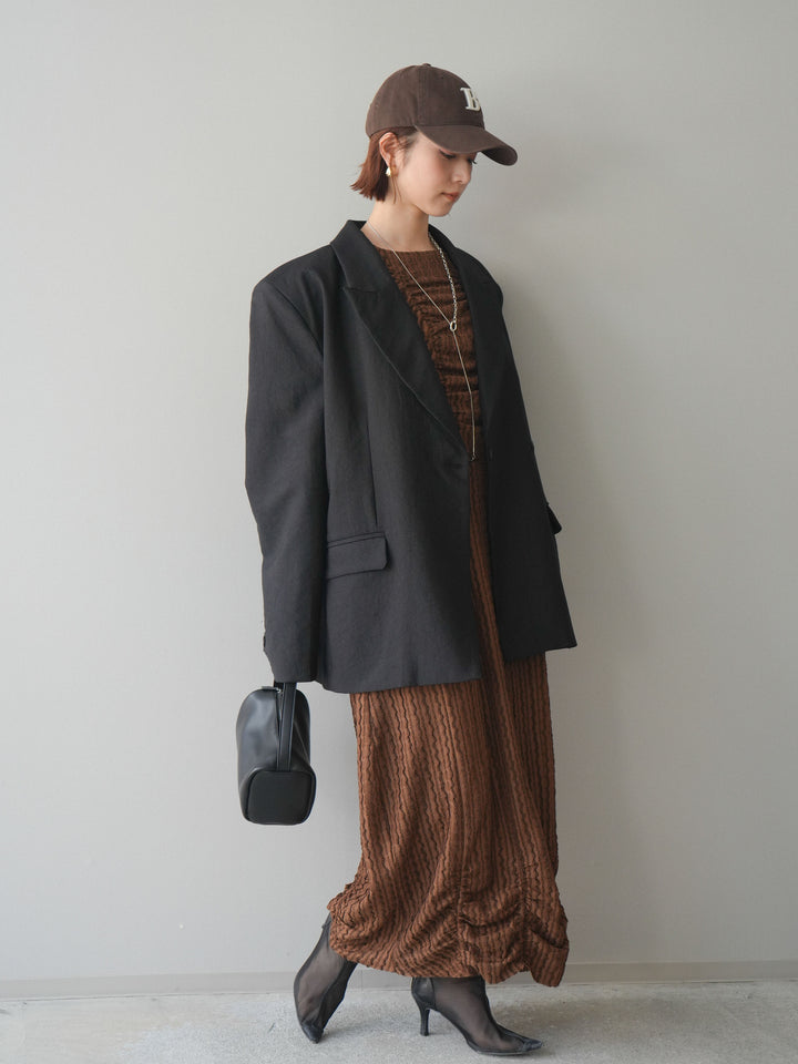 [SET]シャーリングジャガードノースリーブワンピース+エフォートレステイラードジャケット(2set)