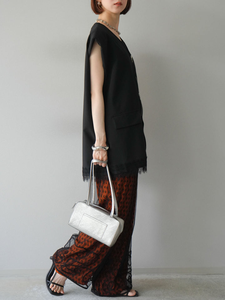 [予約]レーヨンフレックススラブウェーブ柄ストレートパンツ/オレンジ