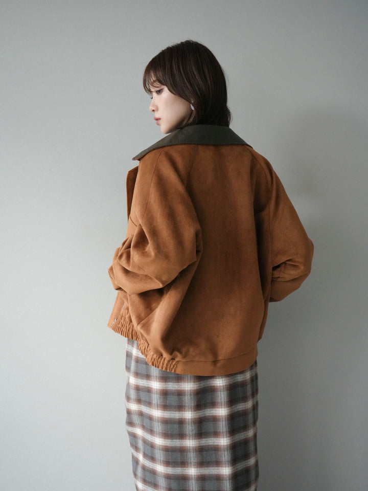 [予約]デザインポケットレザー襟スウェードジャケット/キャメル
