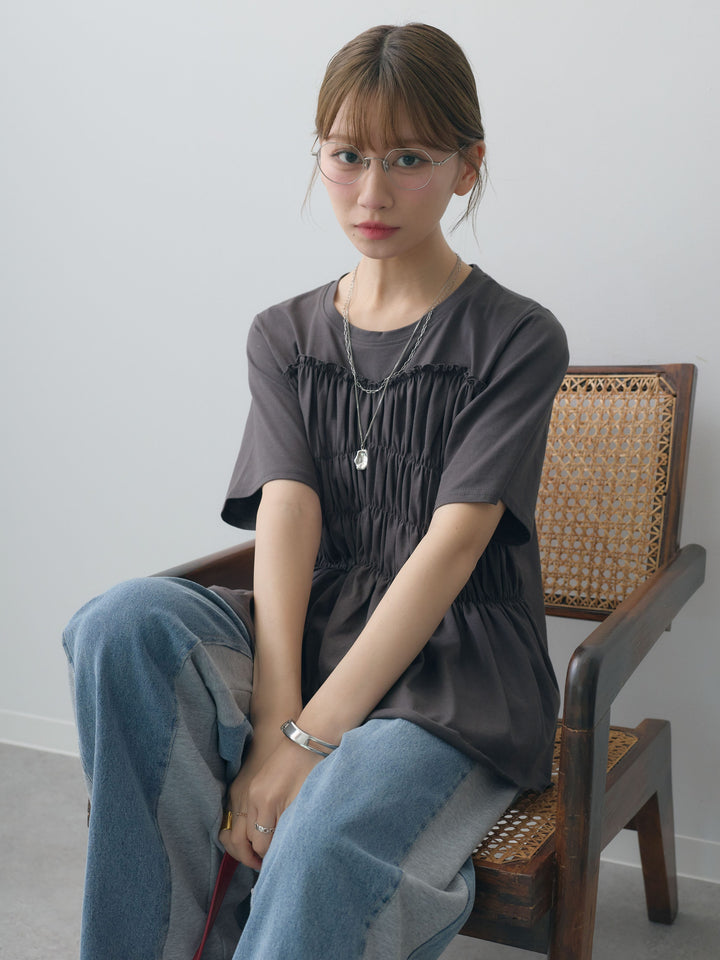 [SET]クールタッチシャーリングTEE+デニム切替スウェットパンツ(2set)
