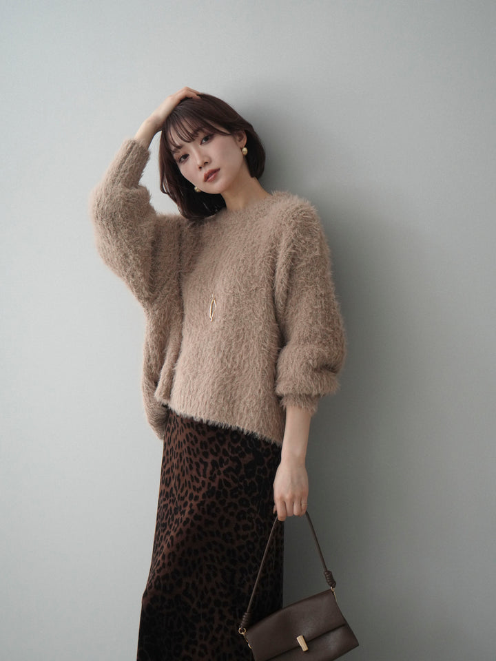 [予約]ボリュームスリーブシャギー MIXニットプルオーバー/brown