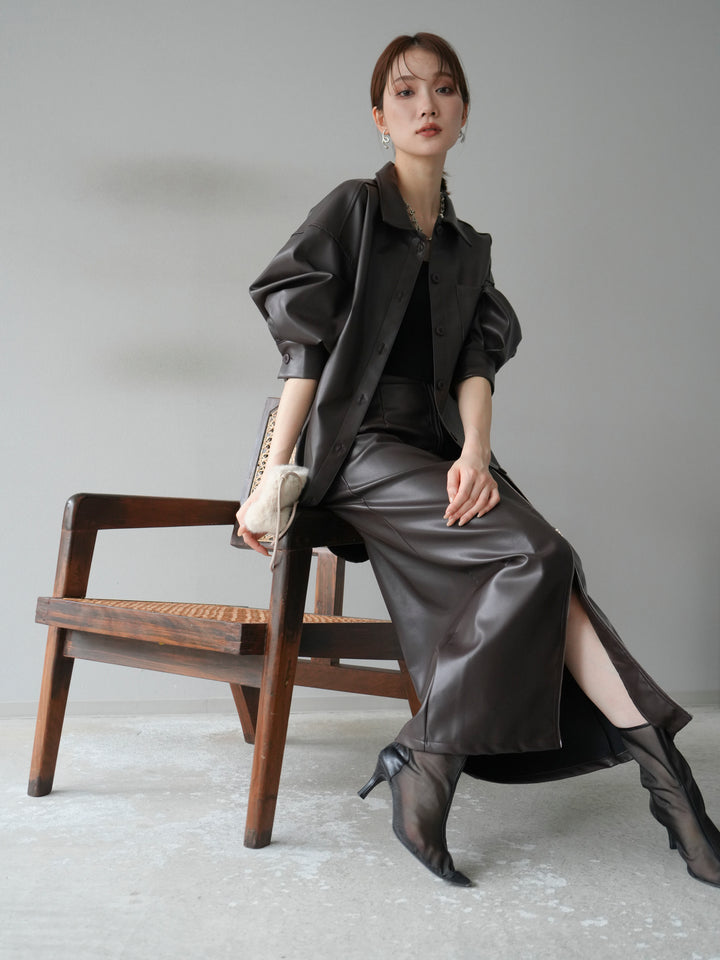 [予約]フェイクレザーシャツ/ブラウン