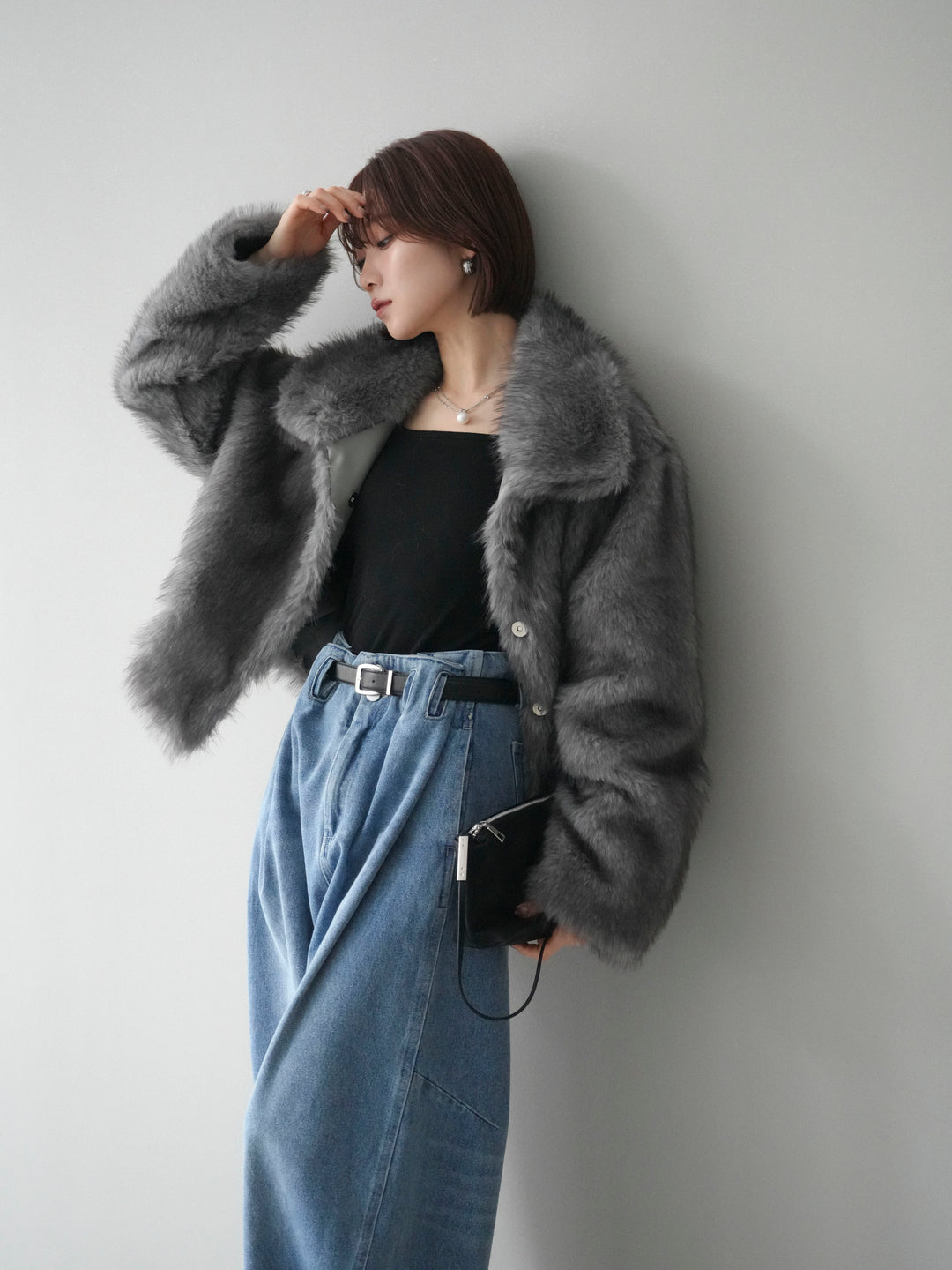 [20%オフ]MIXファースタンドネックショートジャケット/gray