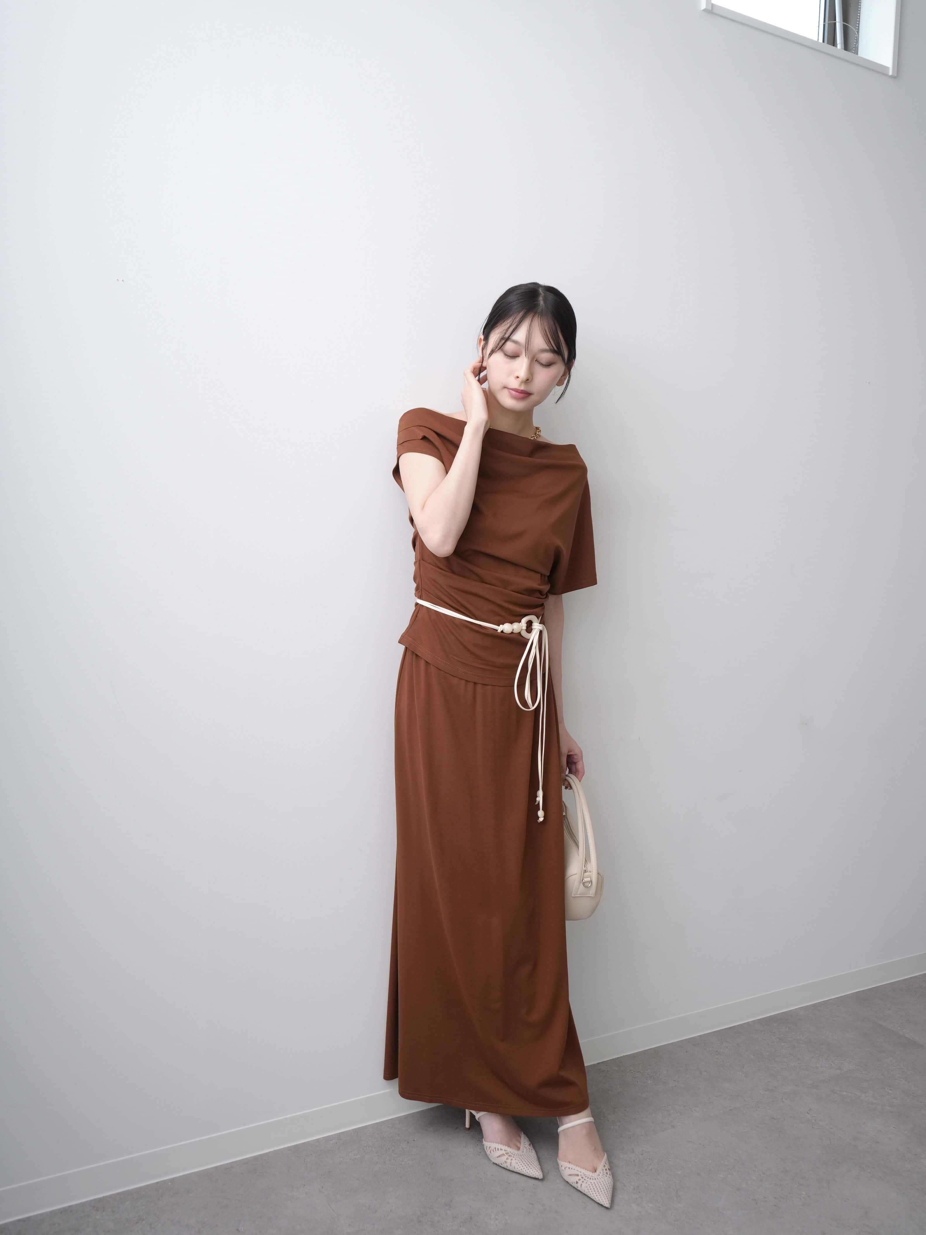 HER ドレープタイトスカート　サイズ2 SET]ベルト付アシメドレープカットソー＆スリットIラインスカートSET