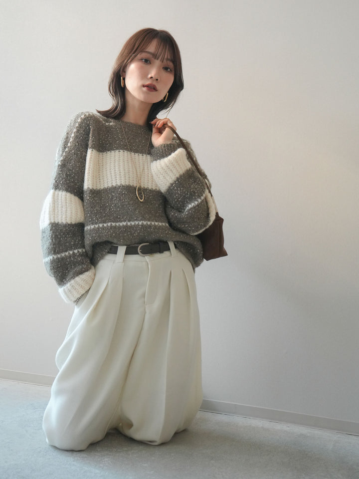 [SET]ネップヤーンボーダーニットプルオーバー+選べるアクセセット(2set)