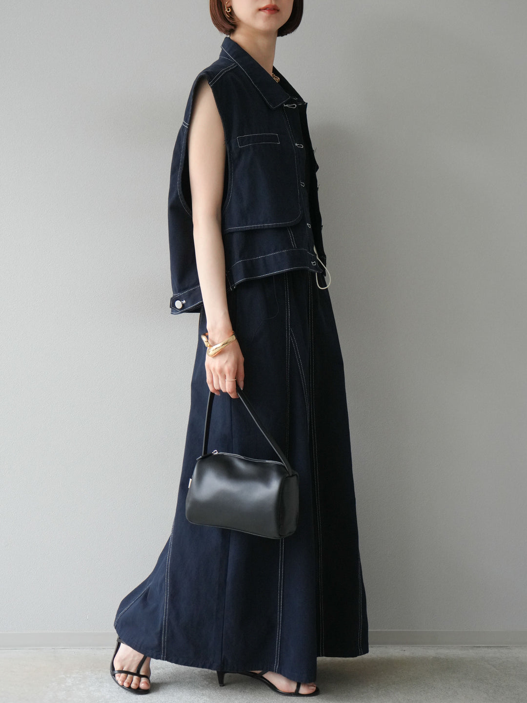 [SET]ステッチコットンツイルベスト＆スカートSET UP(2set)