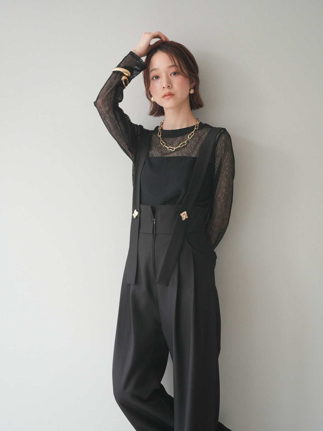 [予約]シアーストライプメッシュトップス/black