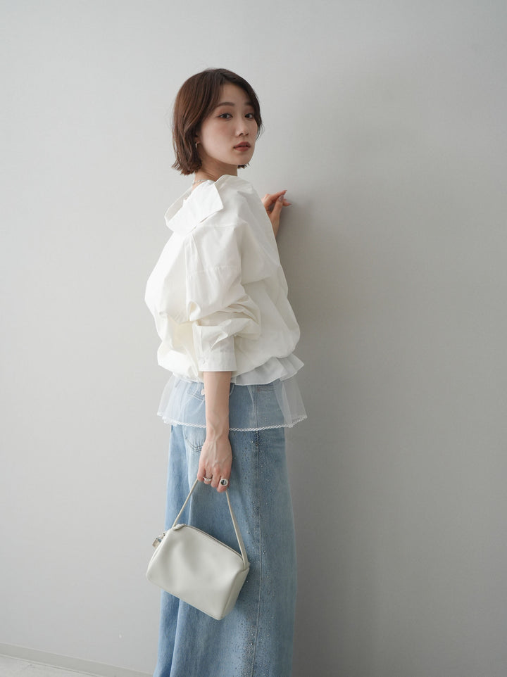 [予約]裾チュールノースリーブカットソー＆シャツドッキングトップス/white