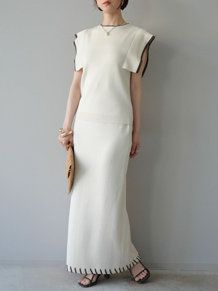【預購】亞麻質感手縫針織緊身裙/象牙白