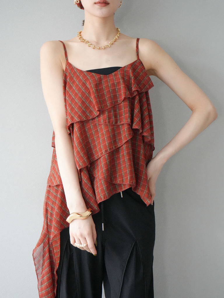 予約]チェック柄ラッフルキャミソール/レッド – Lumier