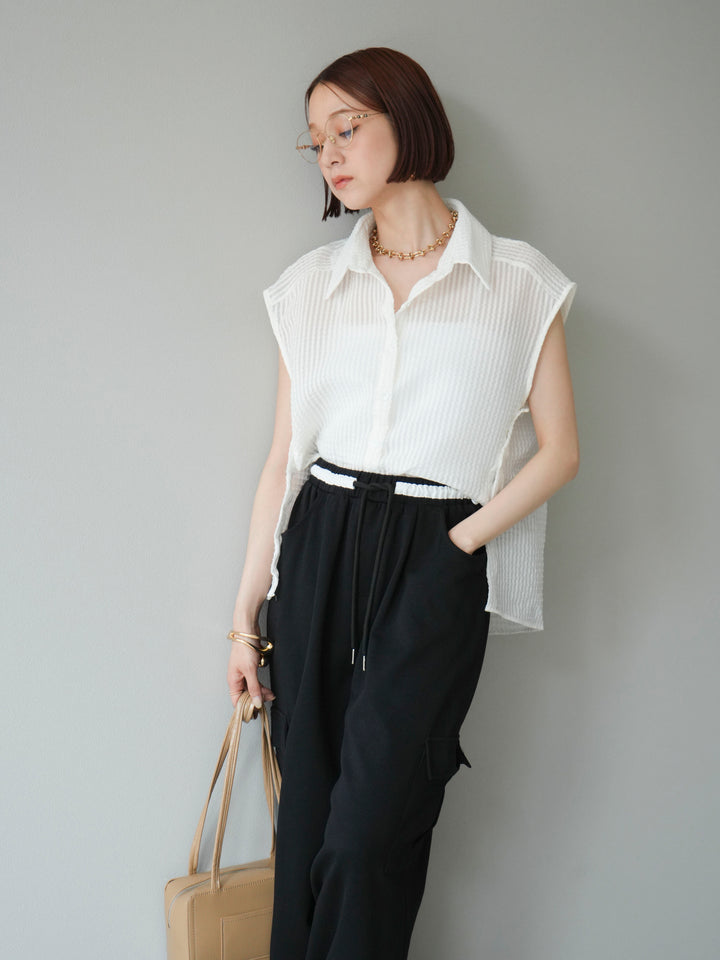 [予約]シアーチェックノースリーブシャツ/ホワイト