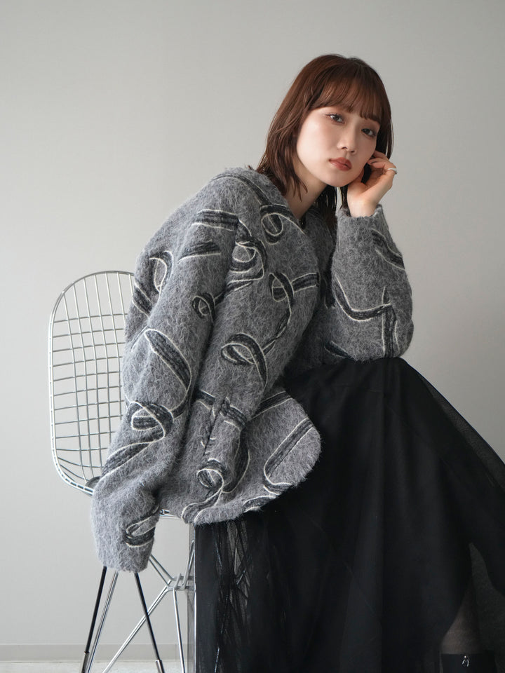 [予約]ニュアンス刺繍ブークレニットジャケット/gray