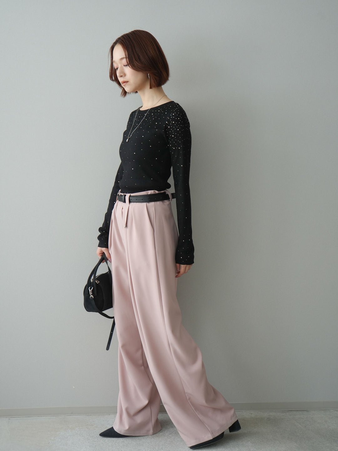 [予約]ベルト付キーホルダーモチーフワイドパンツ/pink