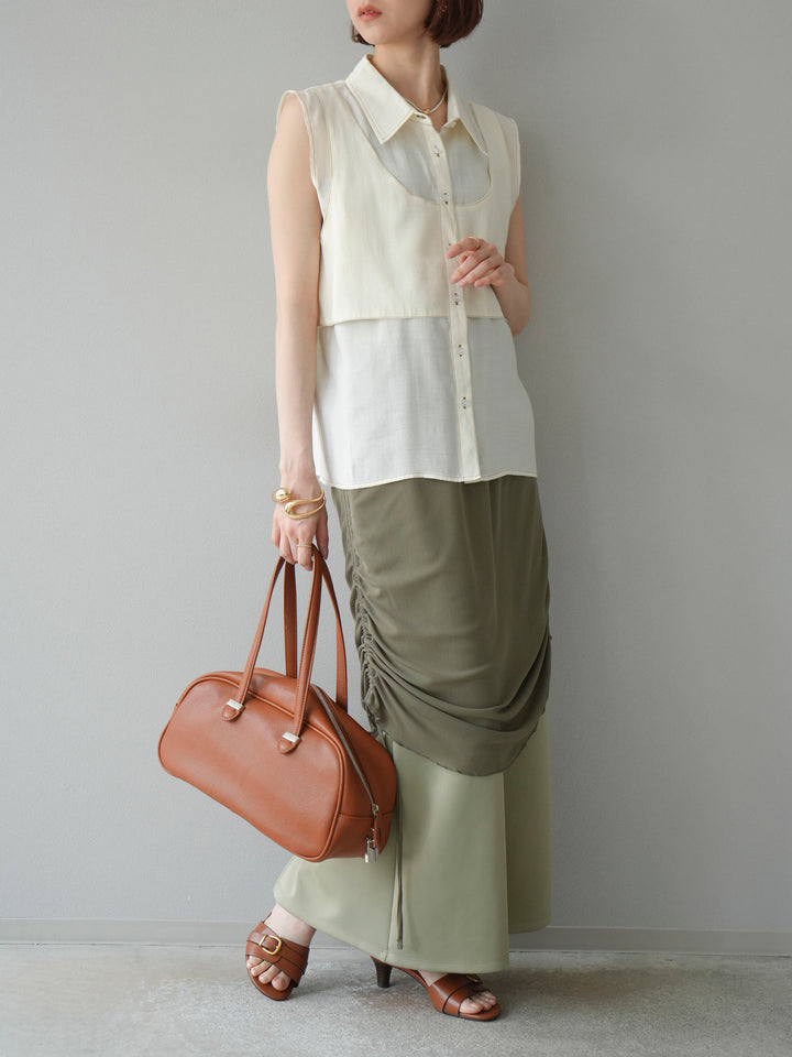 [予約]シアーレイヤードタイトスカート/ライトグリーン