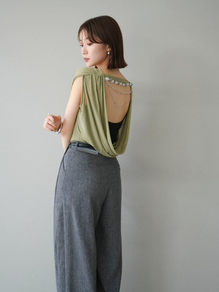 【預購】串珠鏈垂墜上衣/卡其色