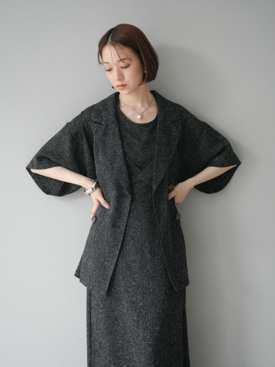 [預購] 夏季粗花呢多層吊帶洋裝/黑色