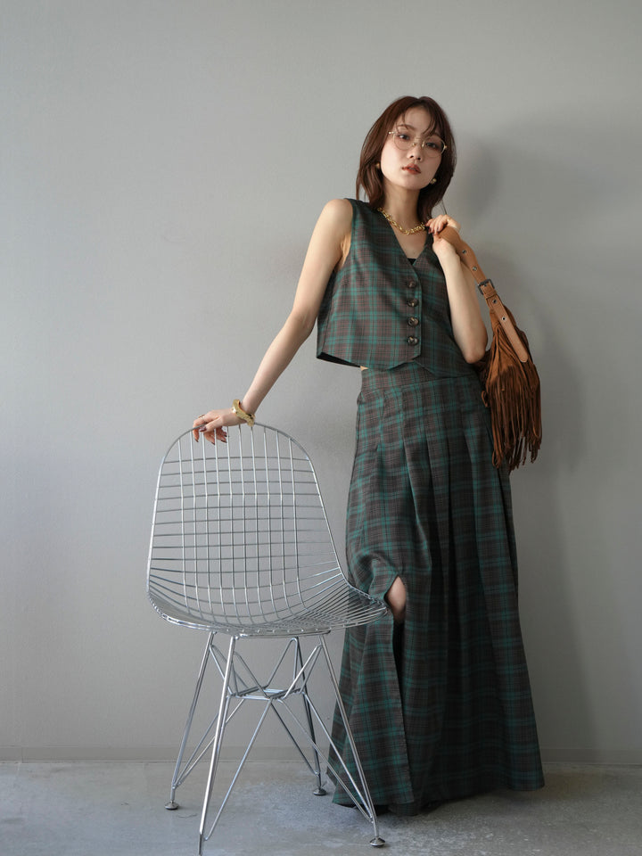 [予約]チェック柄ベスト/グリーン