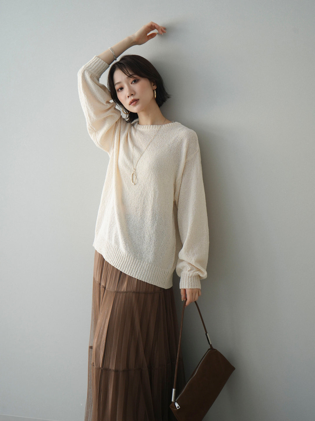 [予約]バックシアーフラワーレースニットプルオーバー/ivory