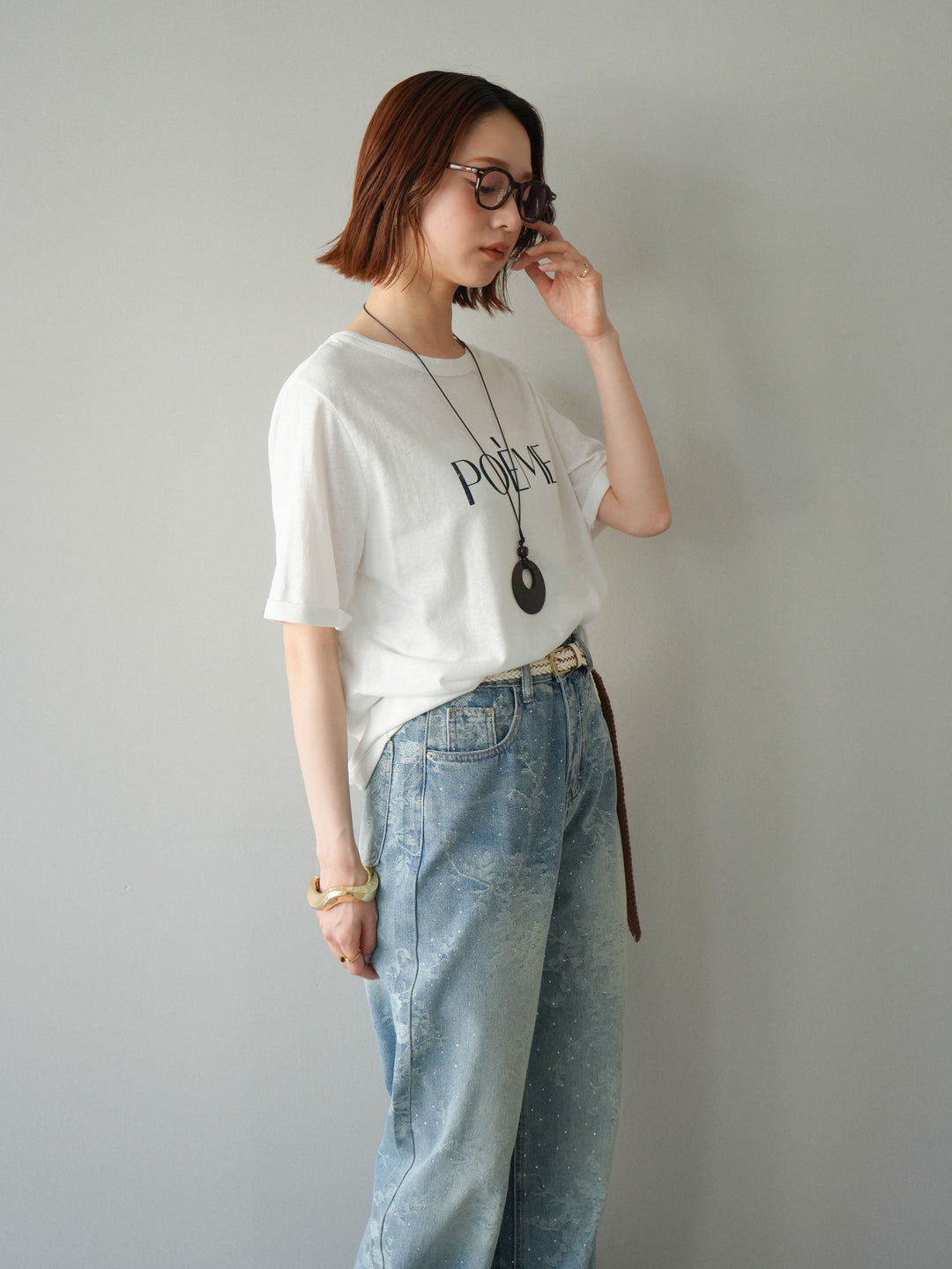 [予約]サークルネックレス付ロゴTシャツ/white