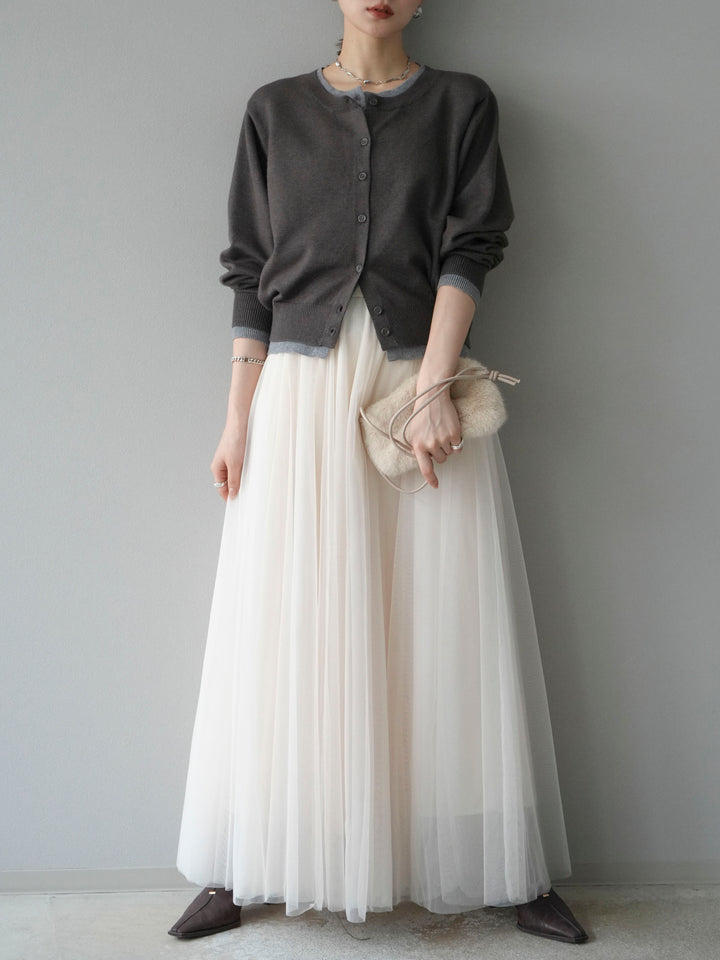 [SET]配色レイヤードカーディガン+チュールボリュームスカート(2set)