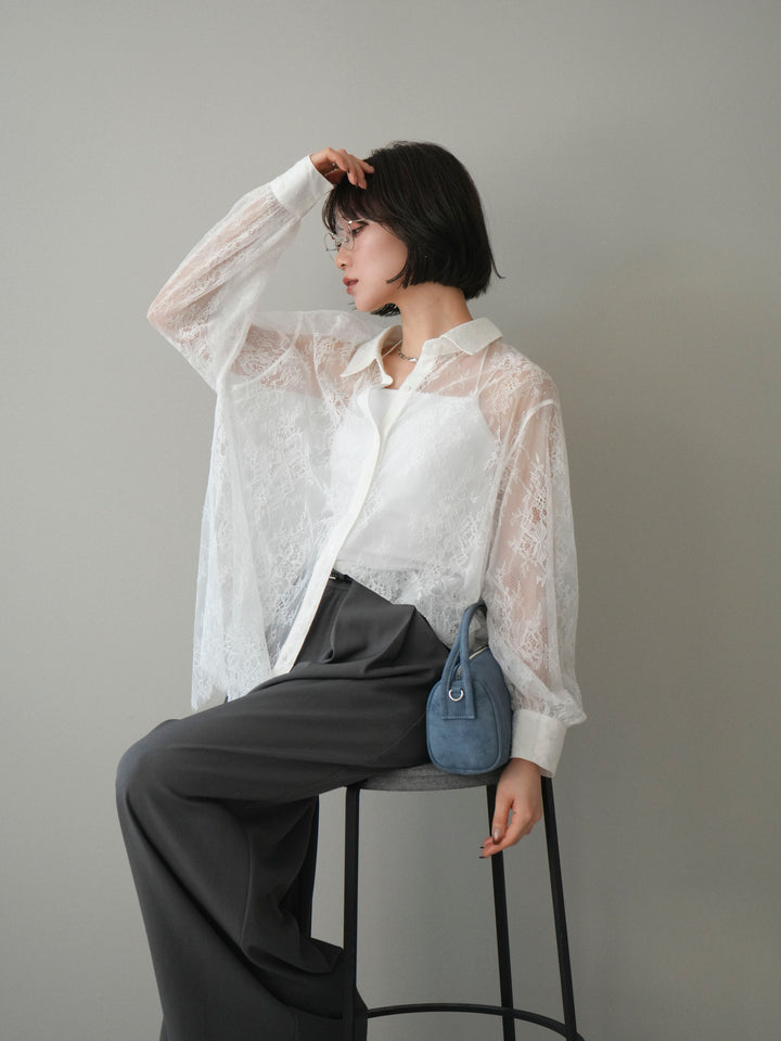 [予約]総レースボリュームスリーブシャツ/off