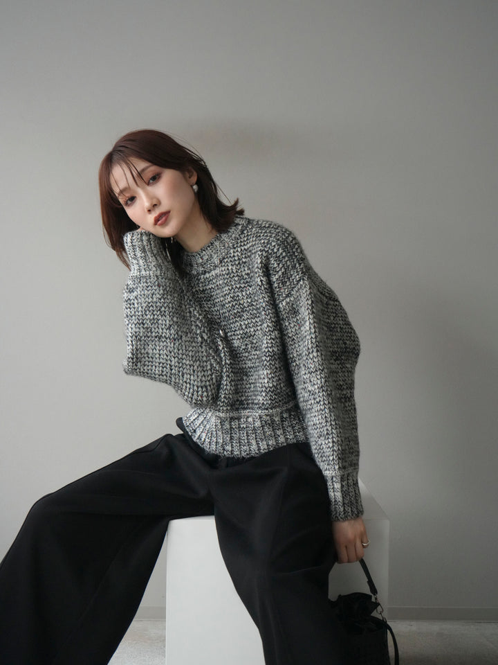 [予約]ボリュームスリーブミックスネップニットプルオーバー/gray
