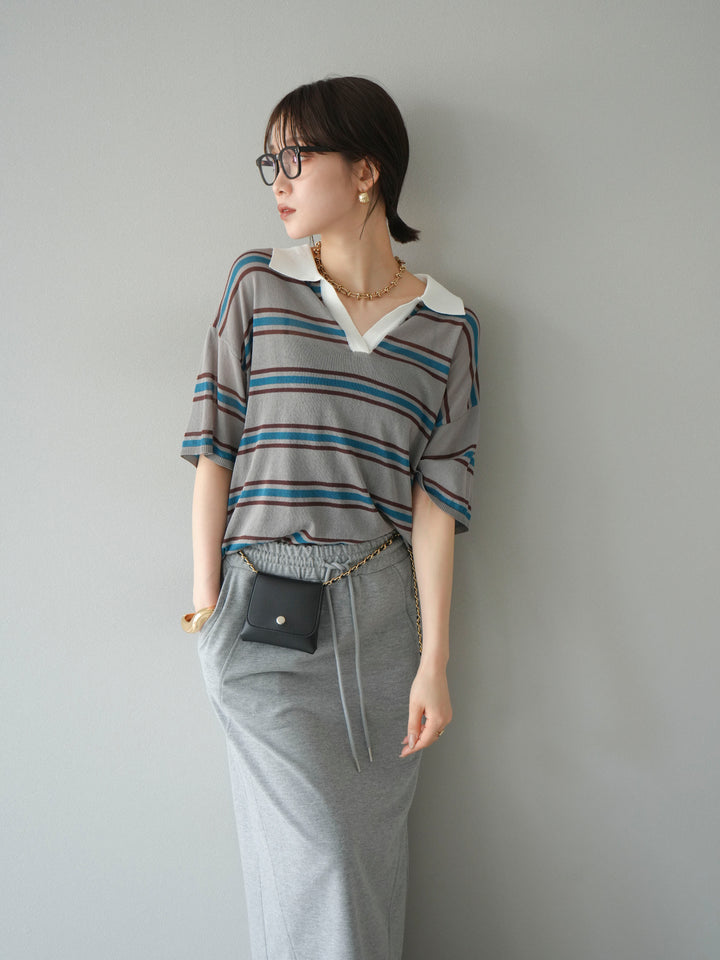 [予約]シアーポロニットプルオーバー/グレーボーダー