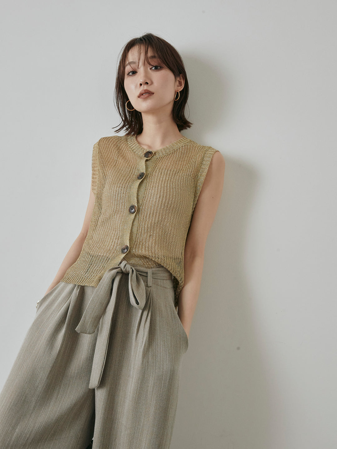 [預購] 細繩針織背心/金色