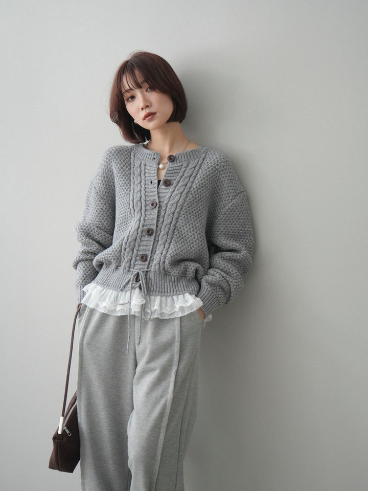 [SET]裾レースケーブルニットカーディガン+裾レースケーブルニットカーディガン(2set)