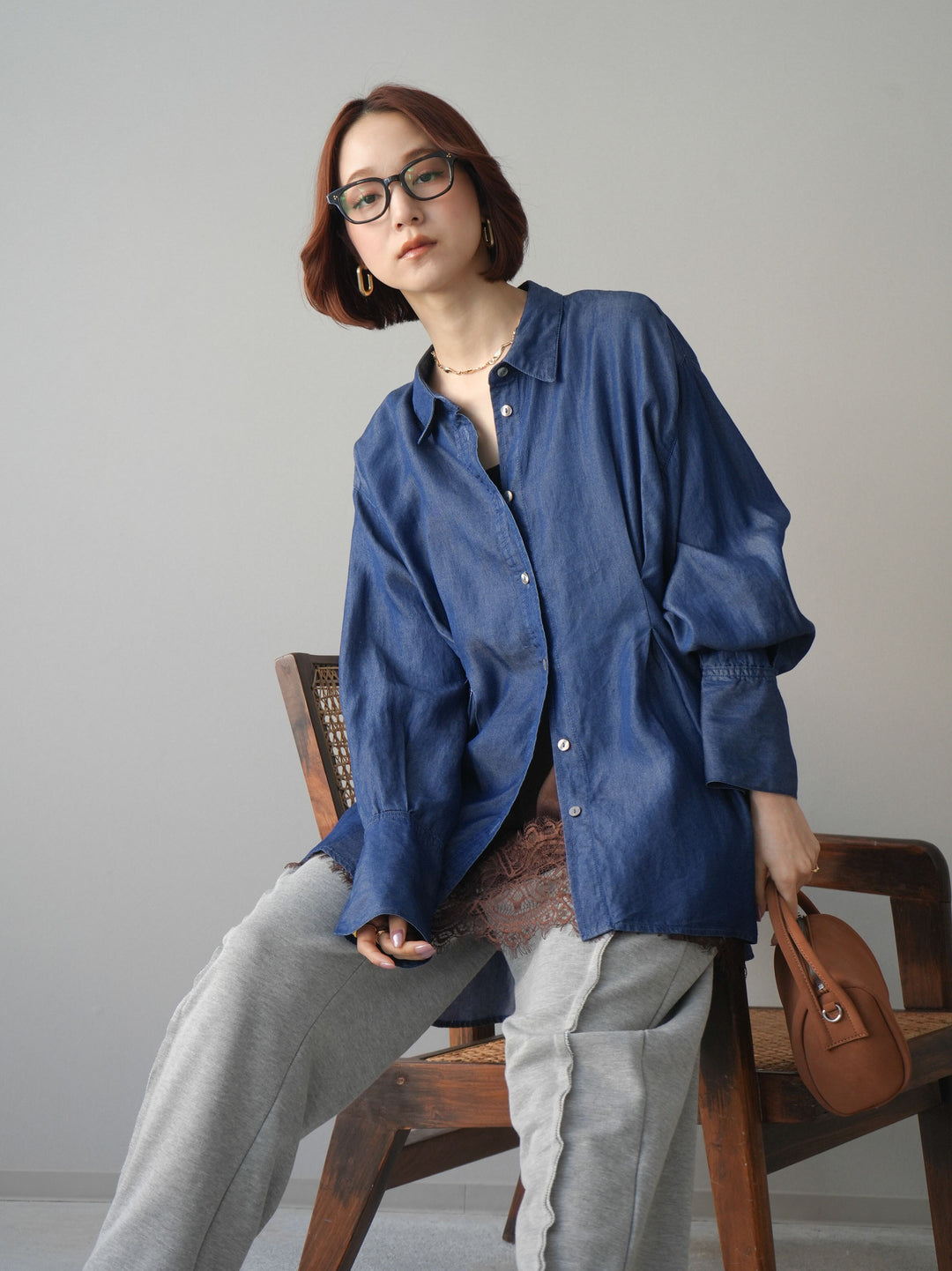 [予約]テンセルデニムタックシャツ/navy
