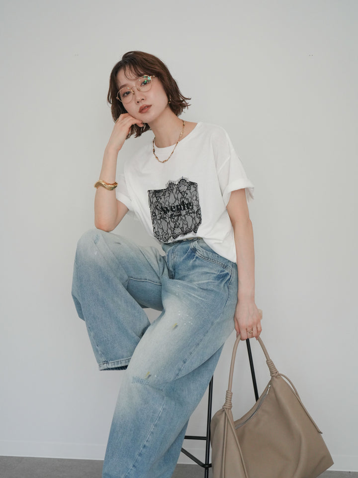 [予約]レースコラージュロゴTシャツ/off