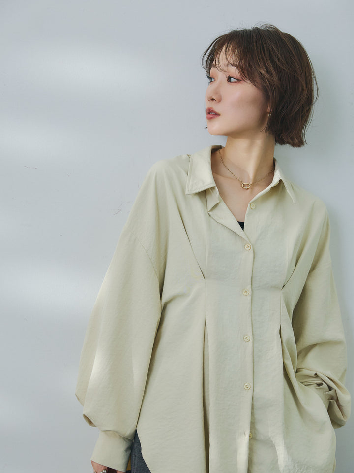 【Allure】[SET]合繊ウエストタックシャツ+杢調ライトストレートパンツ(2set)