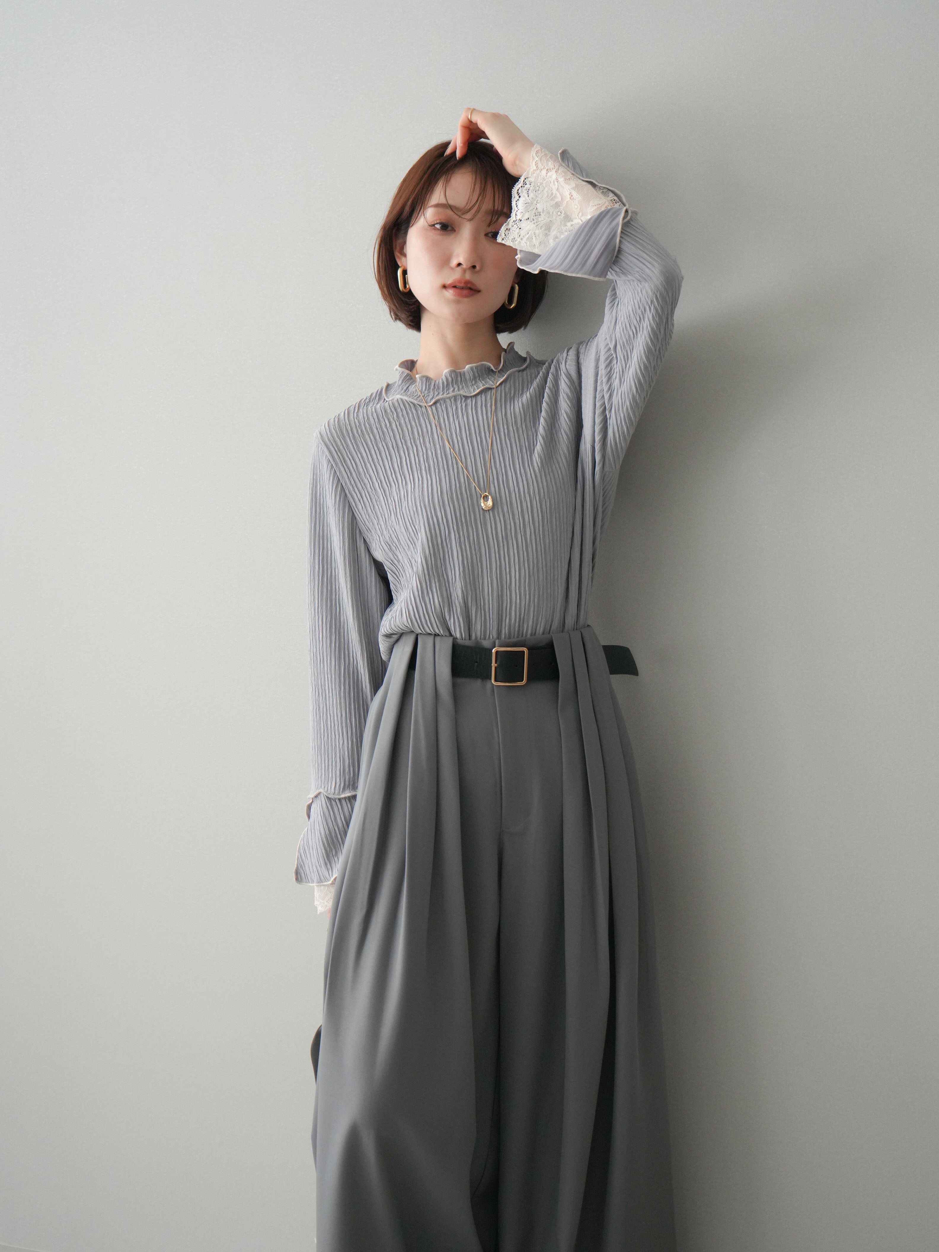 予約]袖レース楊柳メロートップス/lightgray – Lumier