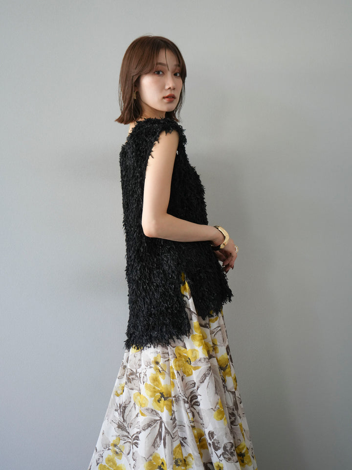 [予約]フェザーVネックベスト/ブラック