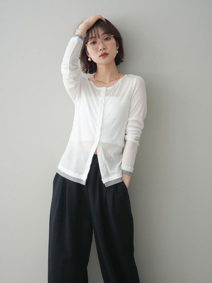 [予約]シアーリブバイカラーカーディガン/white