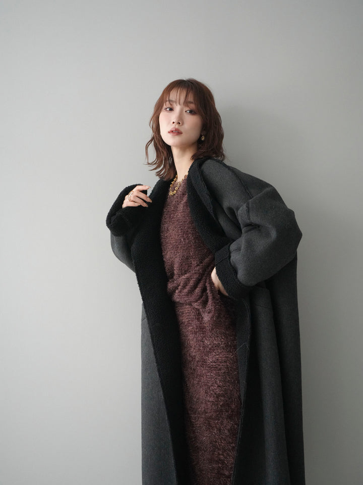 [予約]アウトシーム裏ボアコート/black