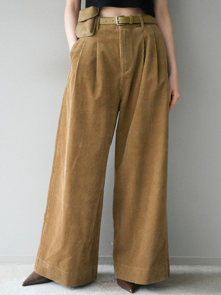 [予約]ベルト付コーデュロイワイドパンツ/beige