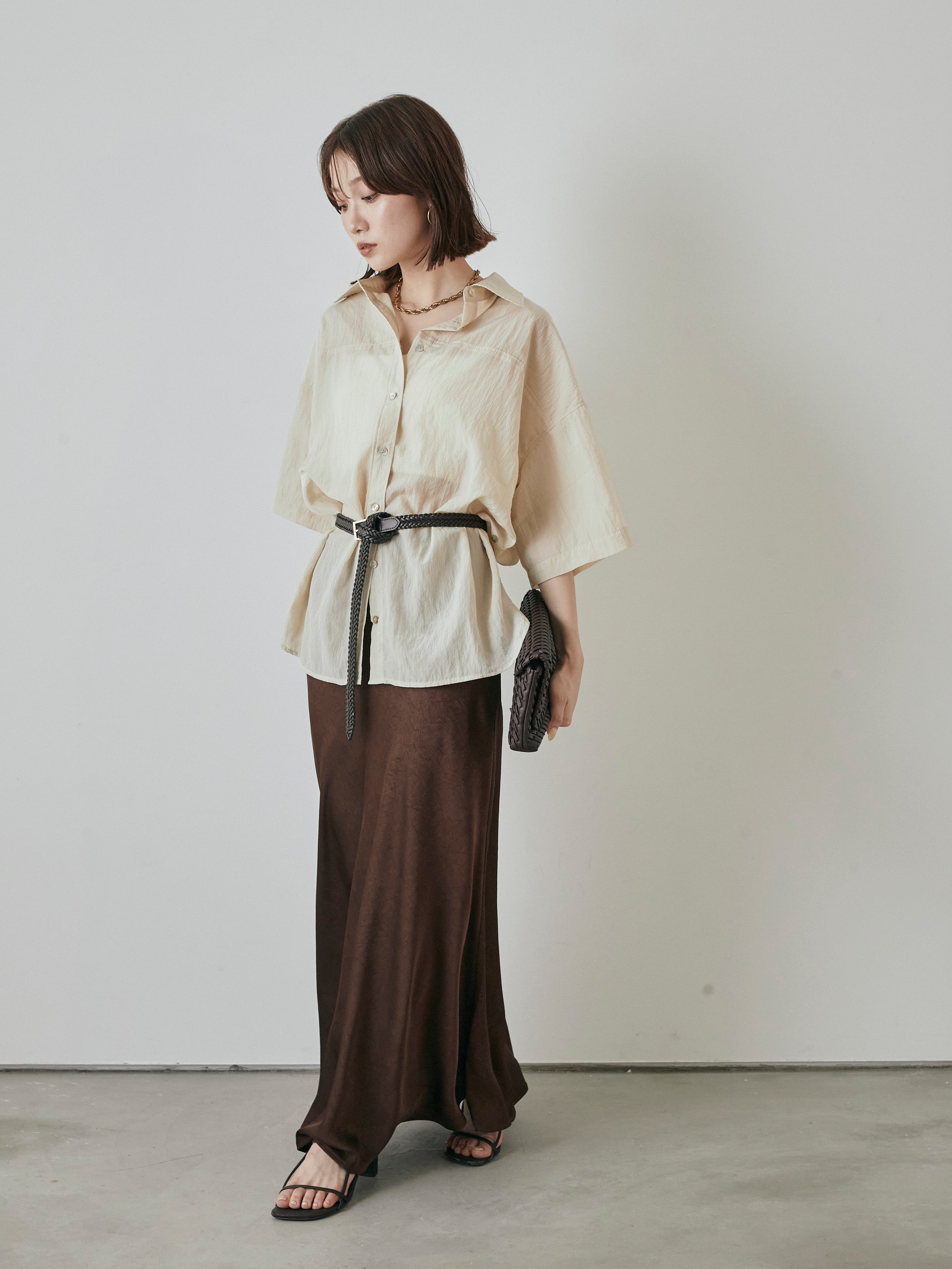 STANDREWS ブラウン スカート トーナル TONAL ハイストレッチウエストベルトマーメイドスカート