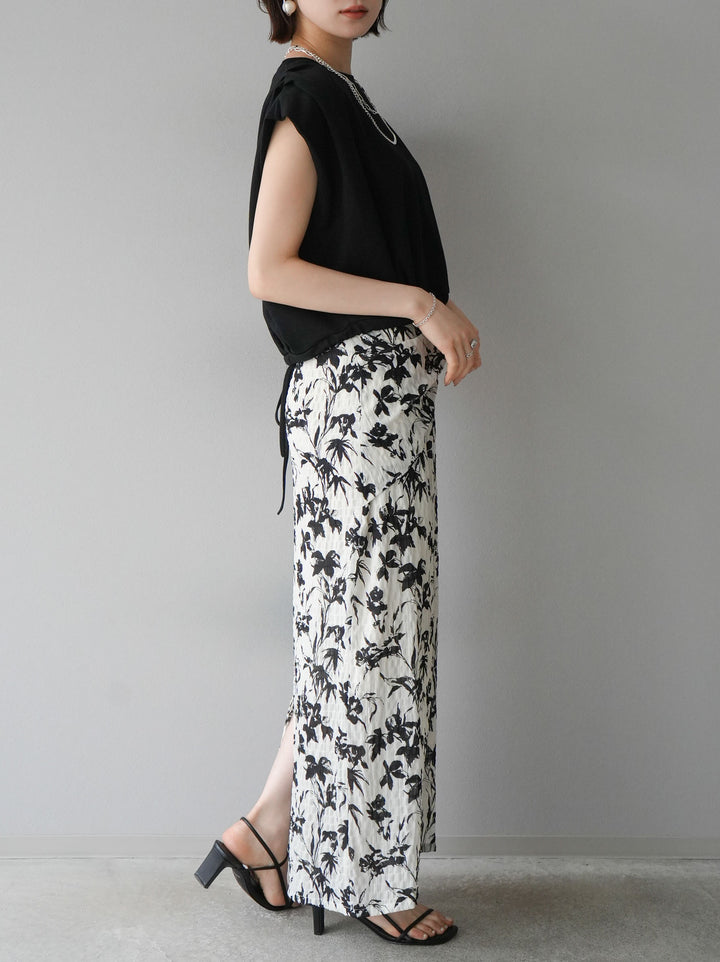 [Pre-order] Washer waist design flower pattern skirt/off-white