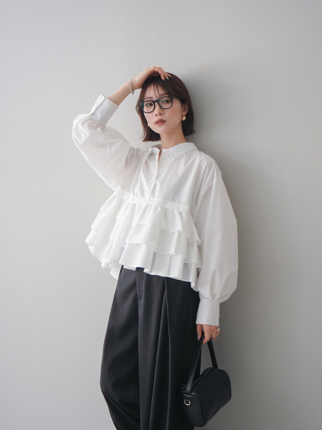 [SET]ブロードティアードショートシャツ+TRツイルデザインタックワイドパンツ(2set)