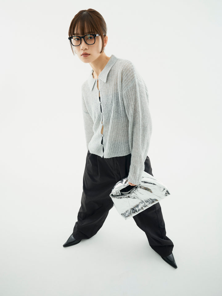 [予約]起毛片畦編みシアーポロニット/グレー