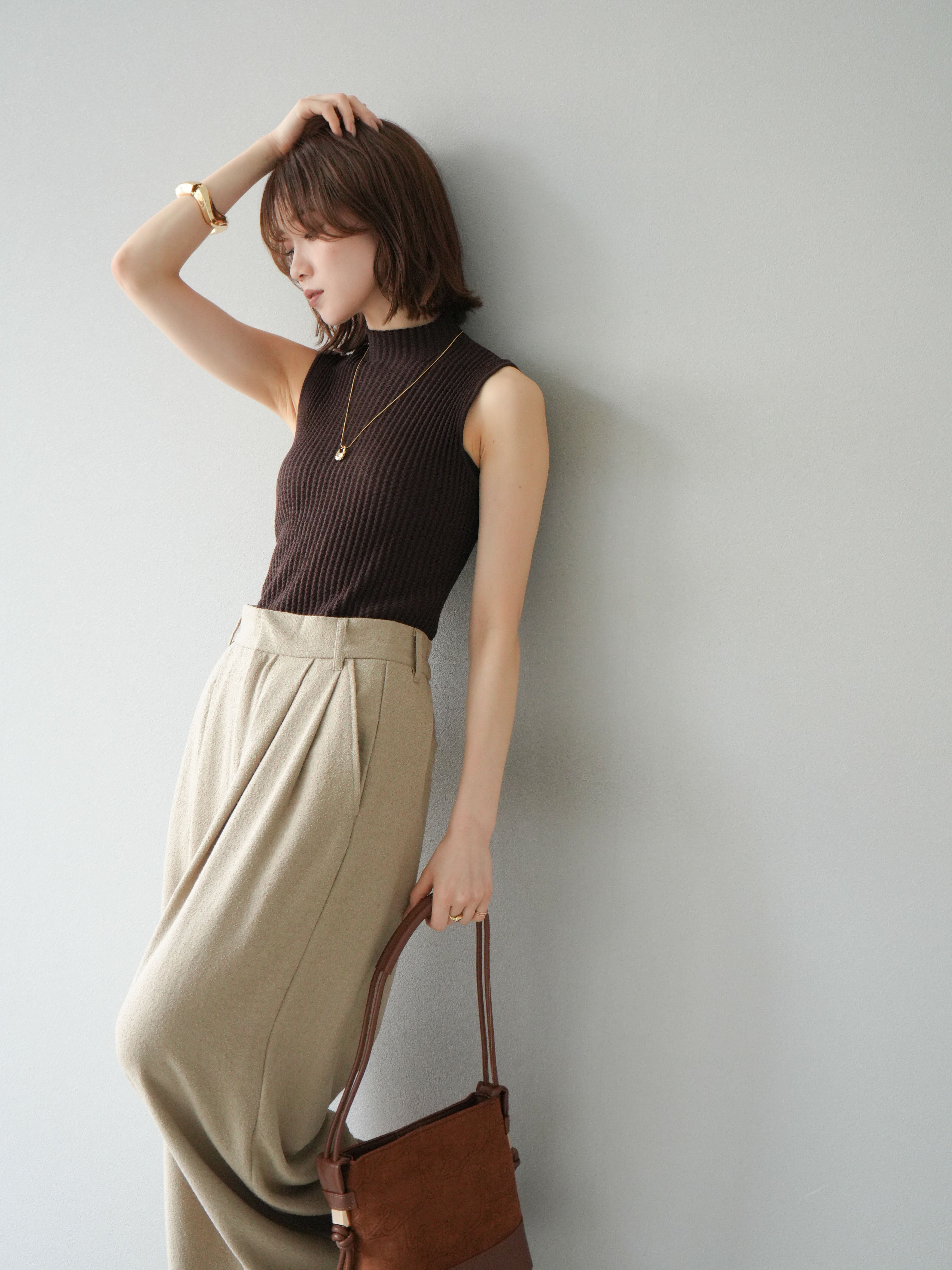 タグ付き　anuans ミックスリブノースリーブニット プルオーバー アニュアンス anuans ミックスリブノースリーブニットプルオーバー