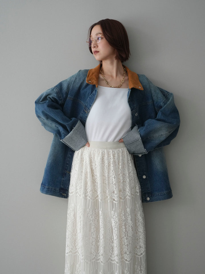 [予約]コーデュロイ×デニムミドルジャケット/blue