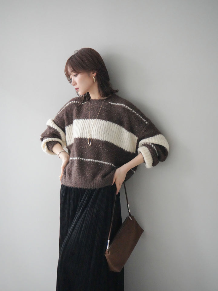 [予約]ネップヤーンボーダーニットプルオーバー/brown