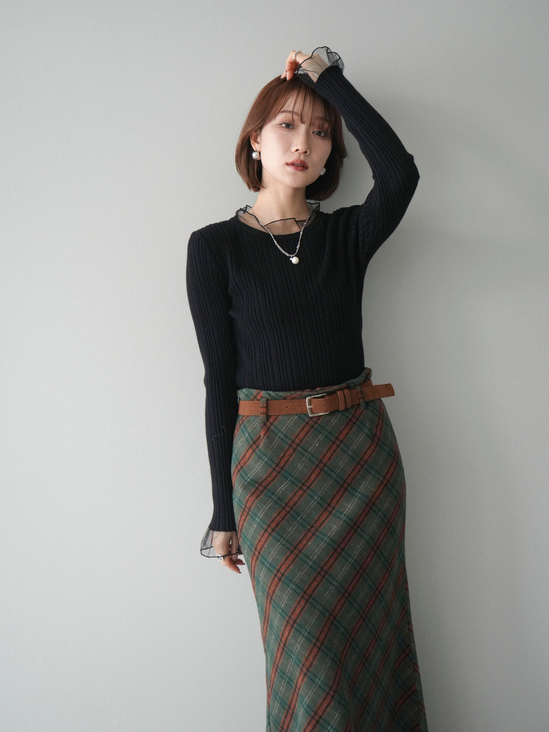 [SET]チュールドッキングリブニットトップス+チュールドッキングリブニットトップス(2set)