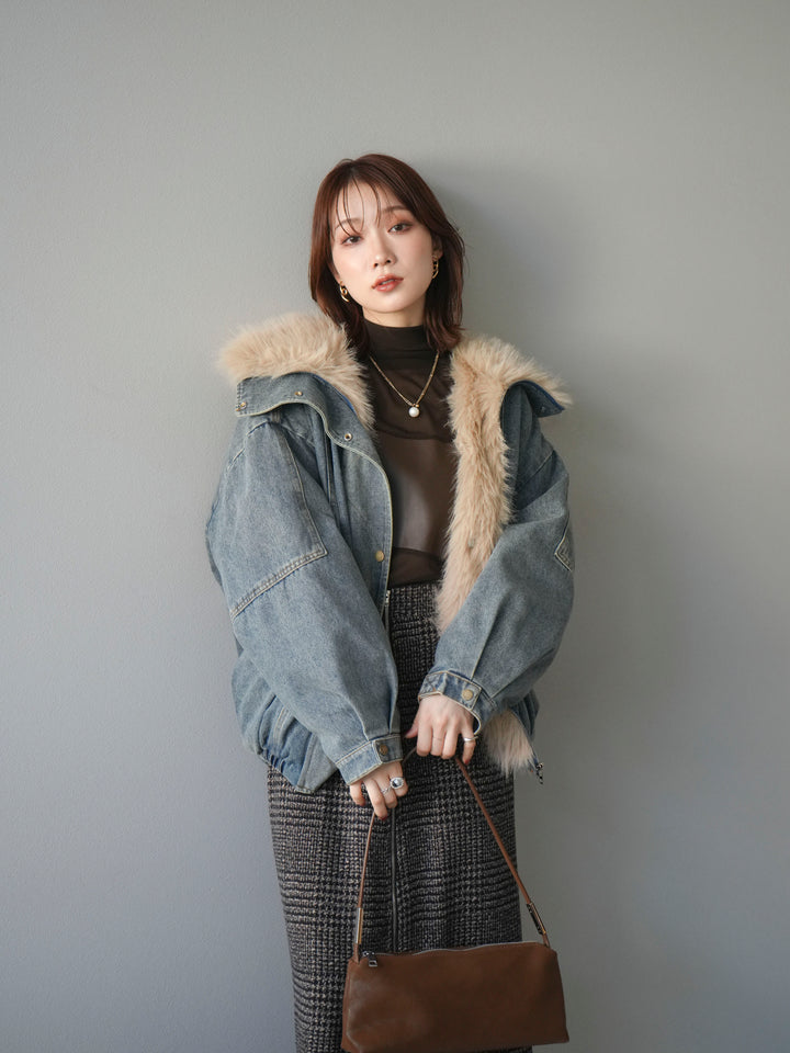 [SET]デニムxファーブルゾン+選べるアクセセット(2set)